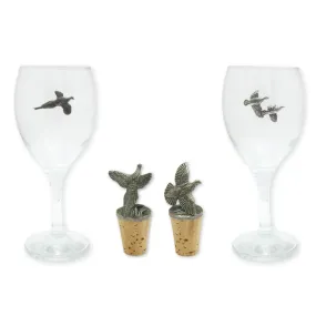 Pheasant or Partridge Wine Glass & Wine Stopper Set