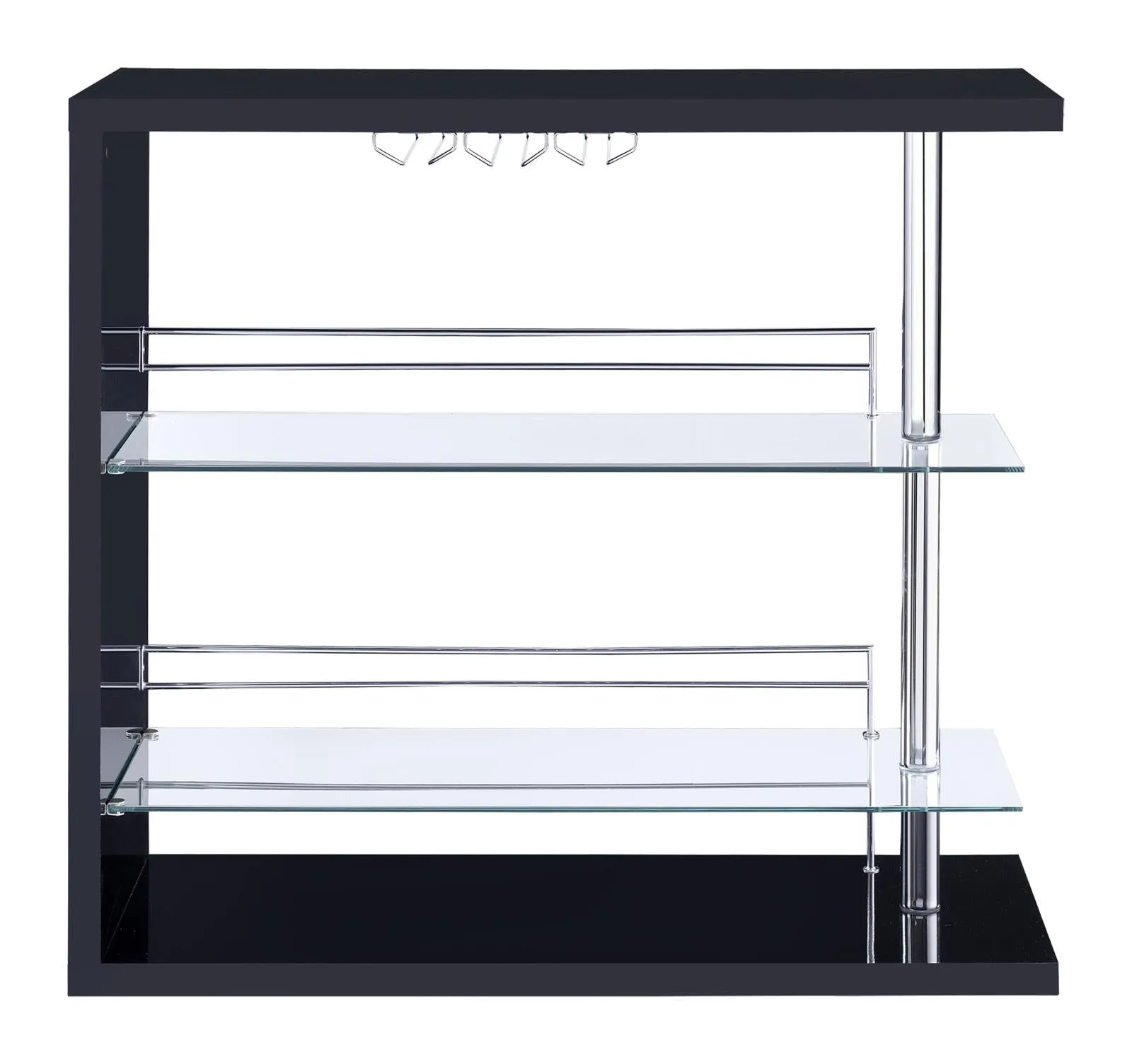 Prescott Glossy Black Rectangular 2-Shelf Bar Unit