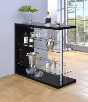 Prescott Glossy Black Rectangular 2-Shelf Bar Unit