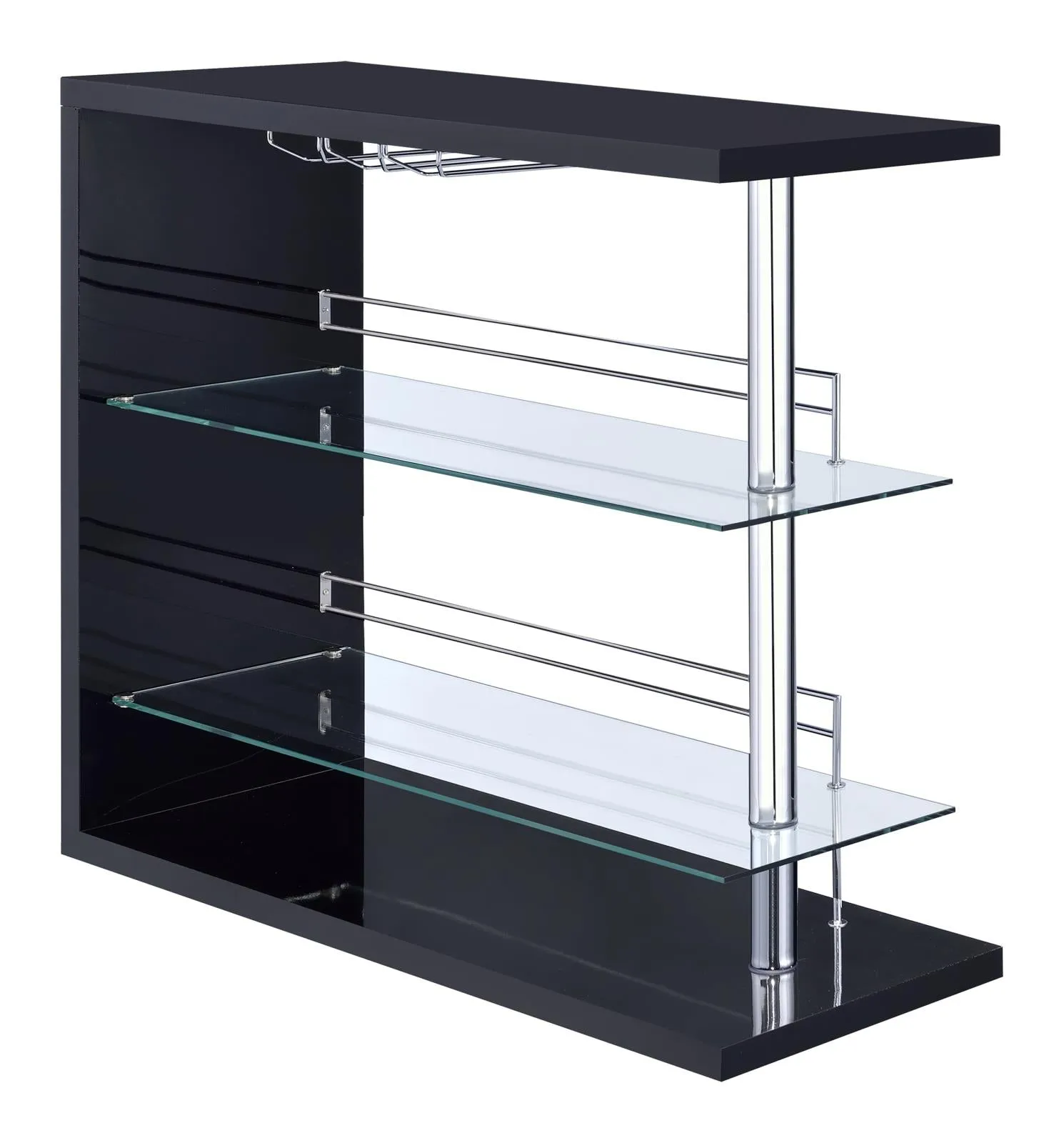 Prescott Glossy Black Rectangular 2-Shelf Bar Unit