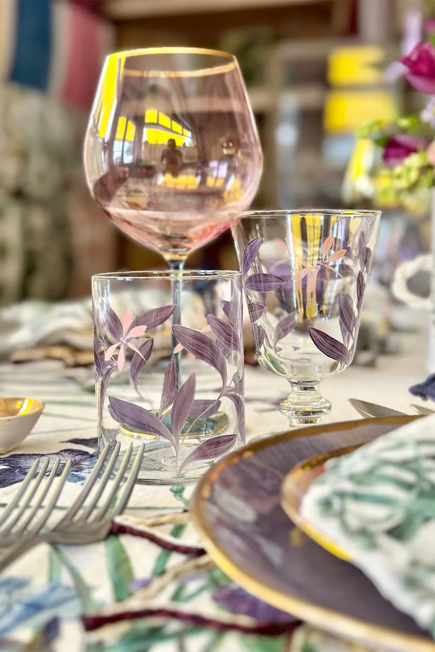 Purple Leaf & Dragonfly Wine Glass