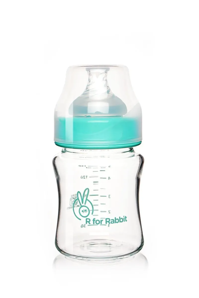 R for Rabbit First Feed Glass Bottle- Sea Green