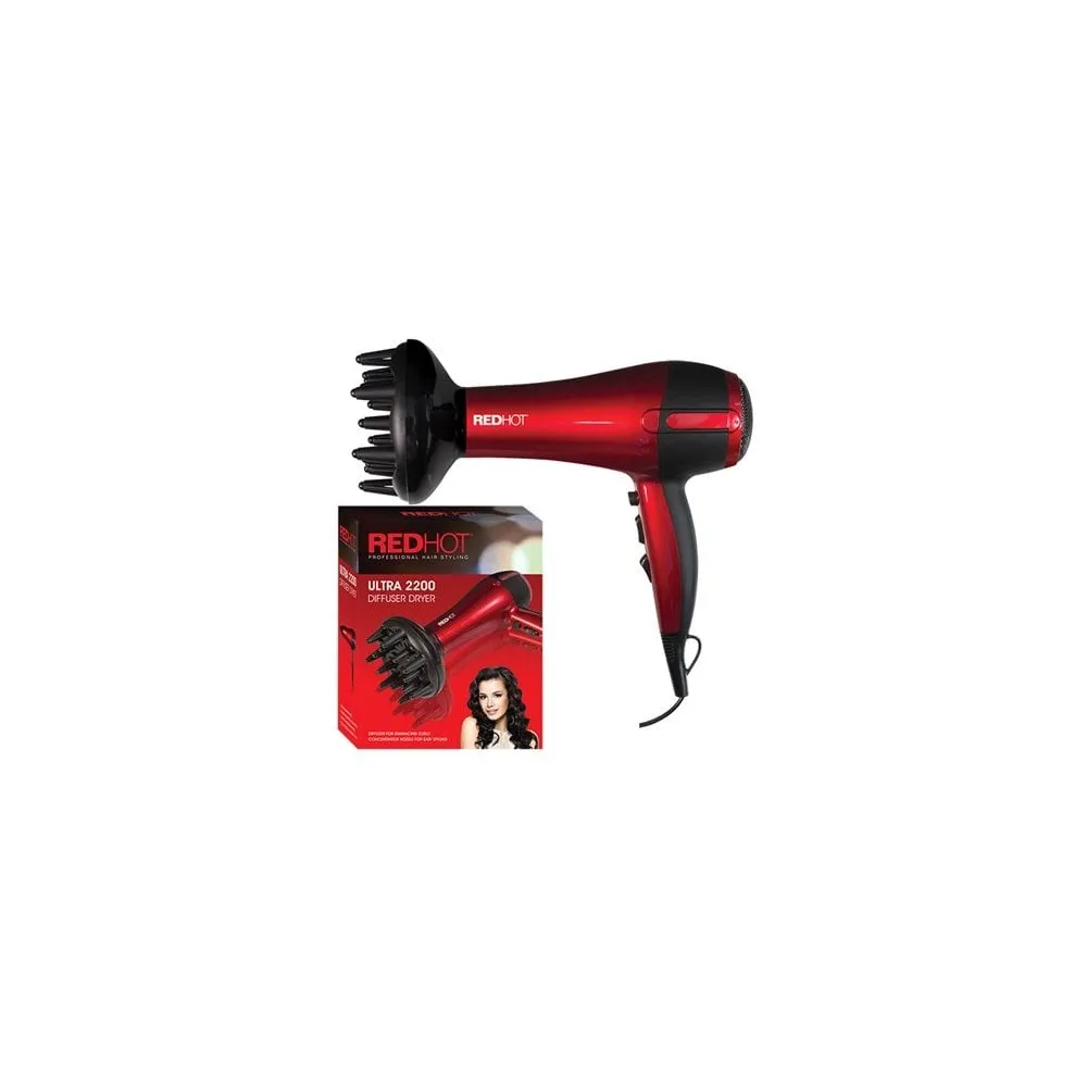 Red Hot 2200W Professional Hair Dryer With Diffuser - Red