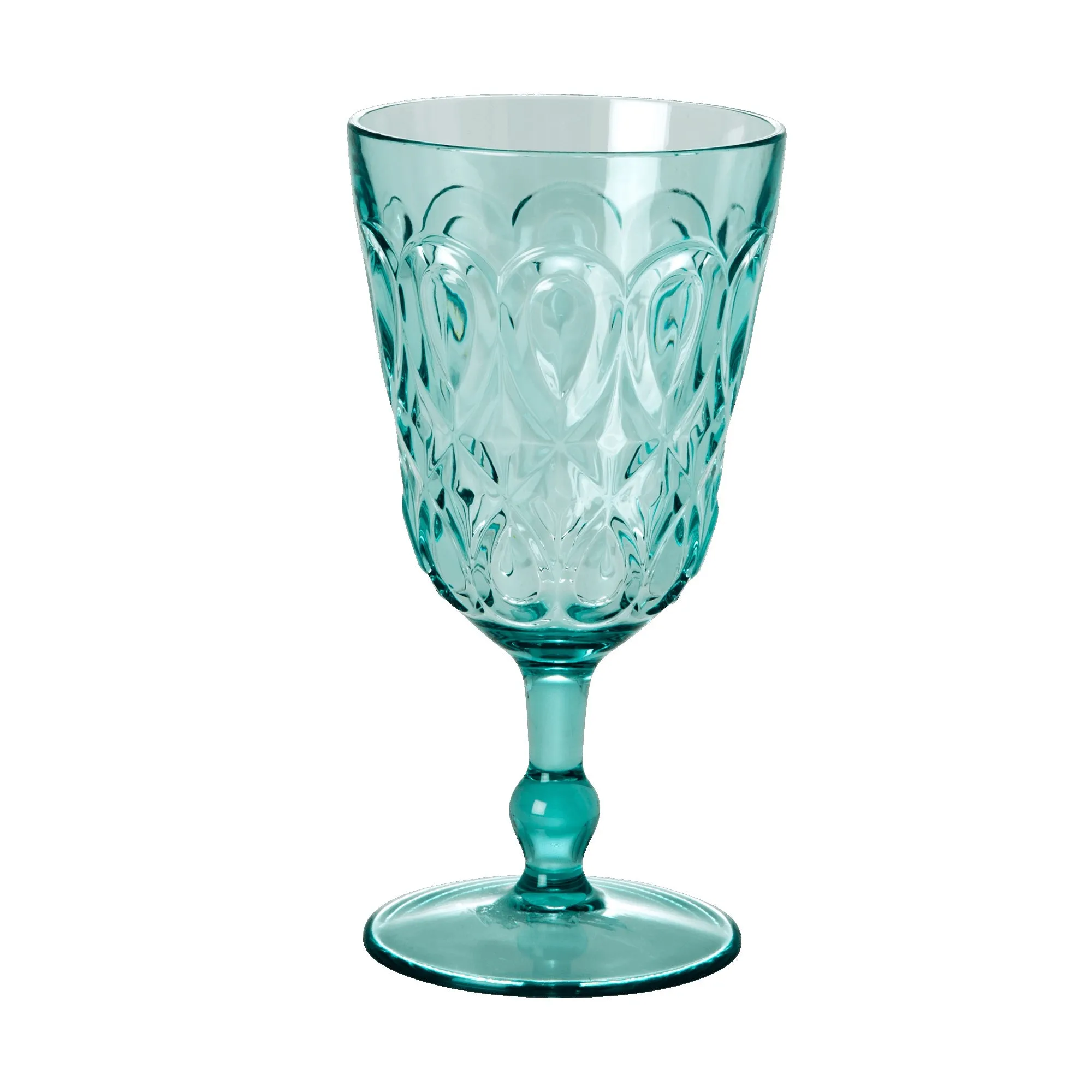 Rice DK Acrylic Wine Glass In Mint with Swirly Embrossed Detail