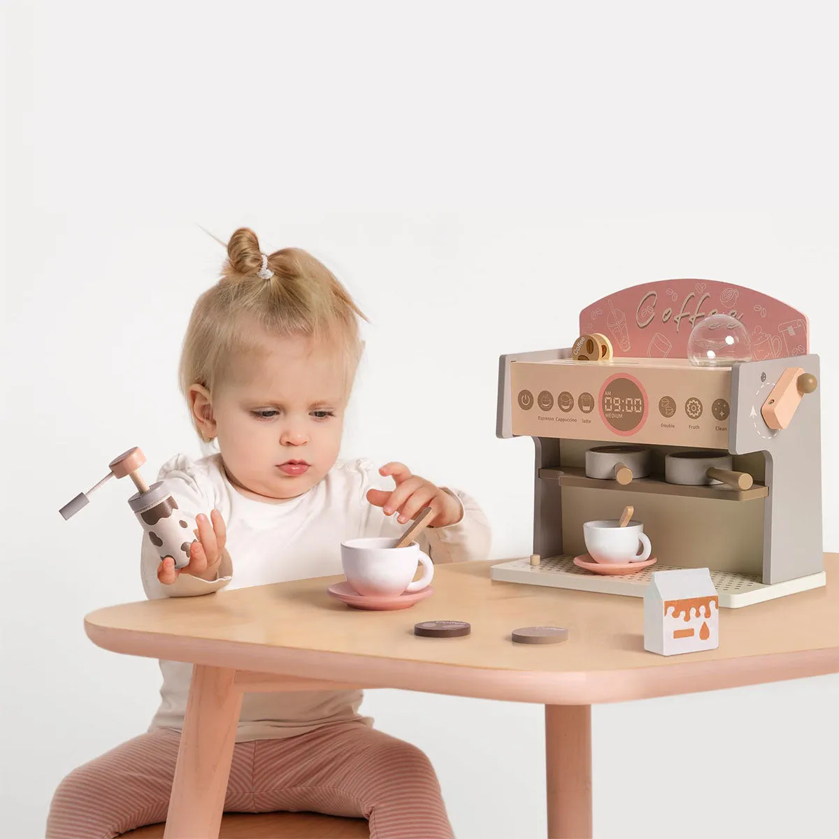 ROBUD Coffee Maker Wooden Espresso Machine Playset