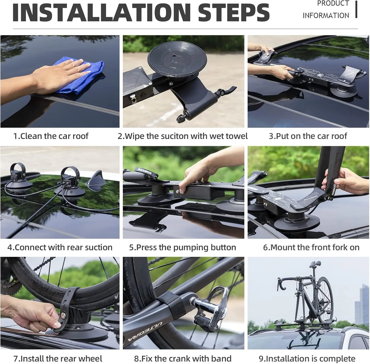 ROCKBROS Electric Suction Cup Bike Rack for 1-3 Bikes Safe Mount