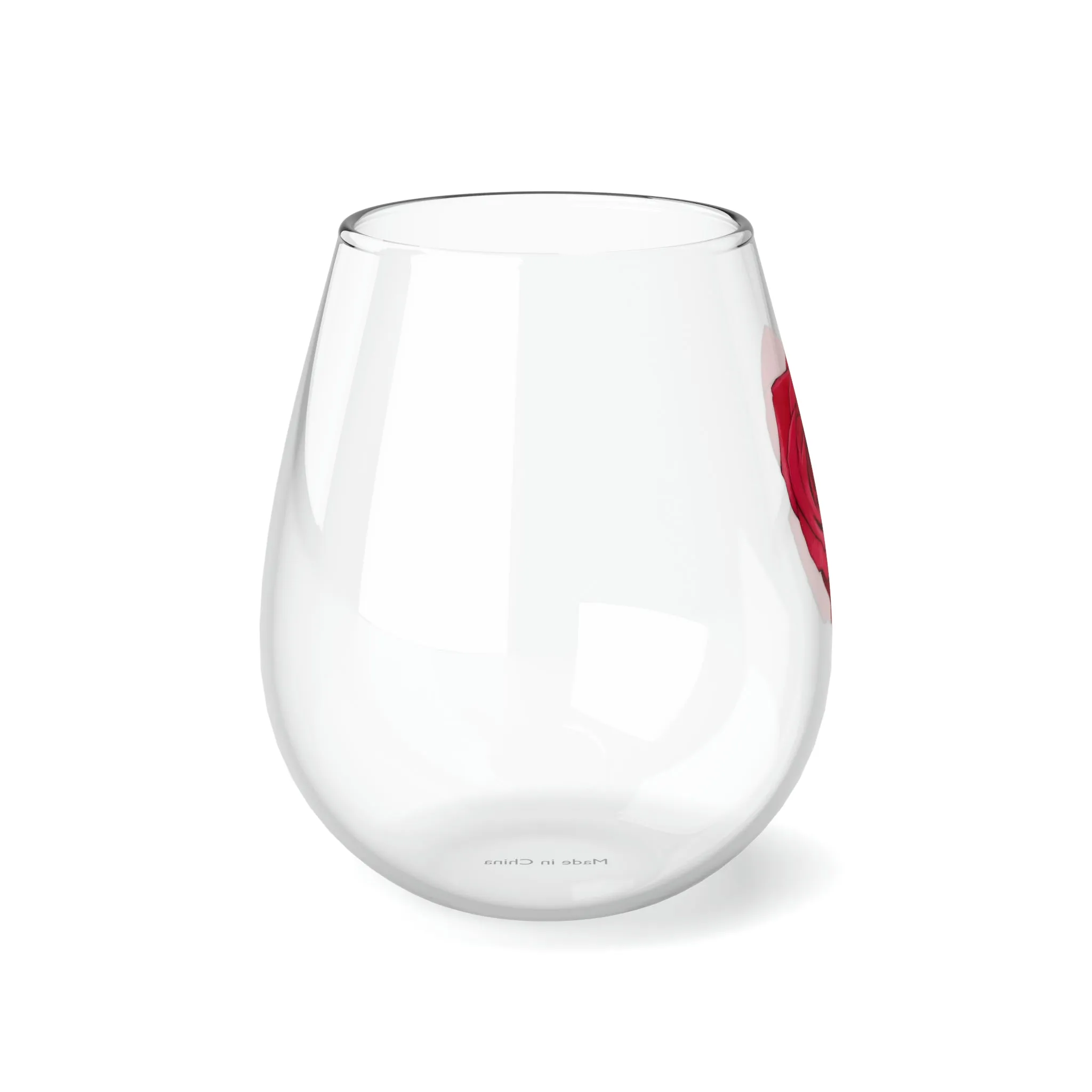 Rose Wine Glass Valentines Gift Idea for Her Red Clear Stemless Wine Glass, 11.75oz