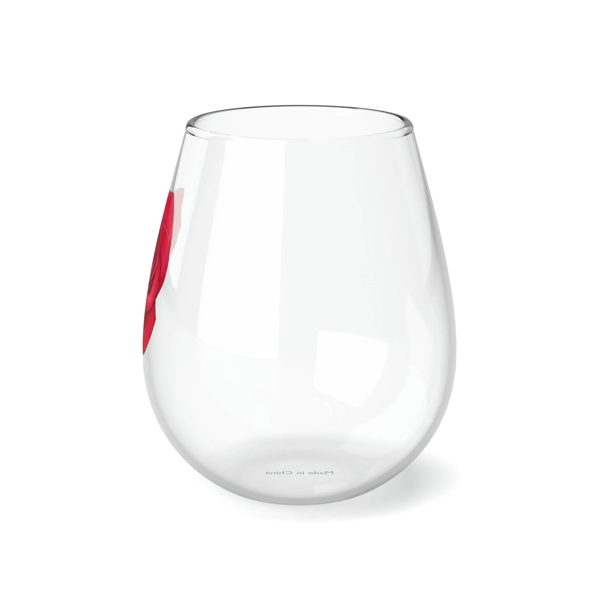 Rose Wine Glass Valentines Gift Idea for Her Red Clear Stemless Wine Glass, 11.75oz