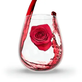 Rose Wine Glass Valentines Gift Idea for Her Red Clear Stemless Wine Glass, 11.75oz