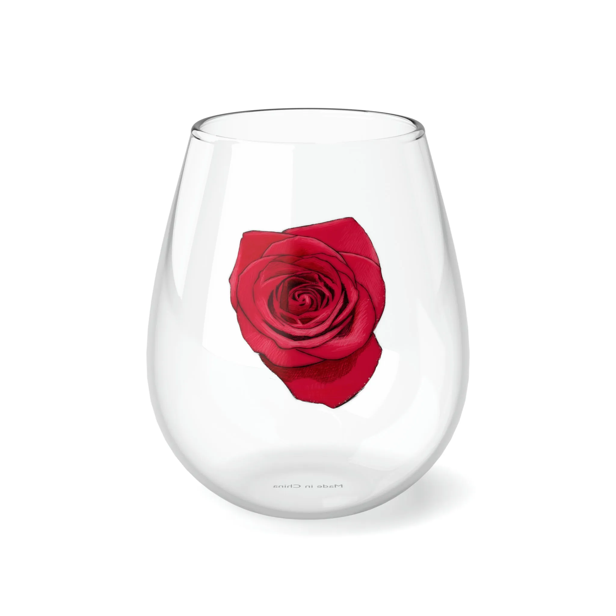 Rose Wine Glass Valentines Gift Idea for Her Red Clear Stemless Wine Glass, 11.75oz