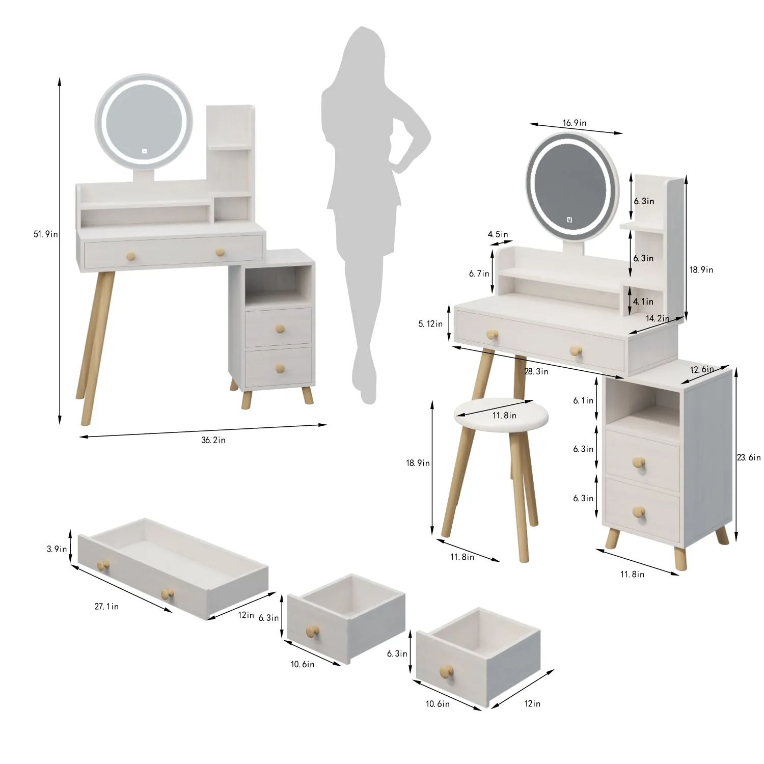 Round II Makeup Vanity Desk Set