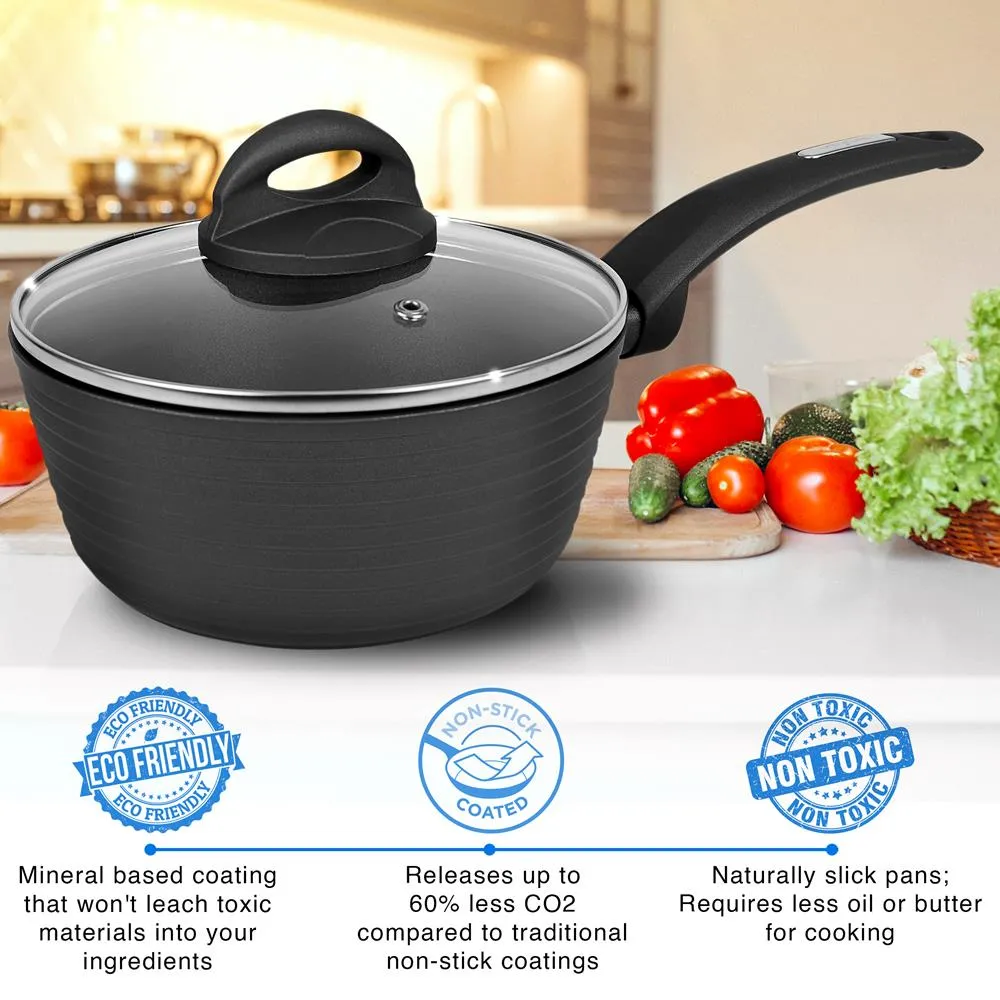 Saucepan Pot With Lid - Non-Stick Stylish Kitchen Cookware With Metallic Ridge-Line Pattern, 1.5 Quart (Works With Model: Nccw12S)