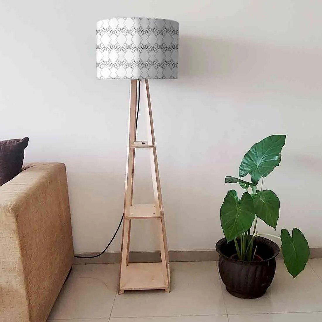 Standing Tripod Lamp - Black White Designer Marble Pastle