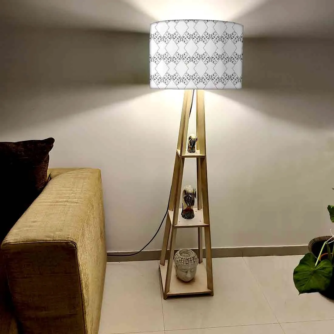 Standing Tripod Lamp - Black White Designer Marble Pastle