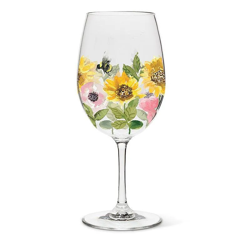 SUNFLOWER BEES WINE GLASS