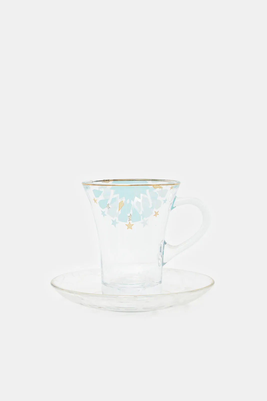 Teal Floral Glass Tea Cup & Saucer (2 Piece)