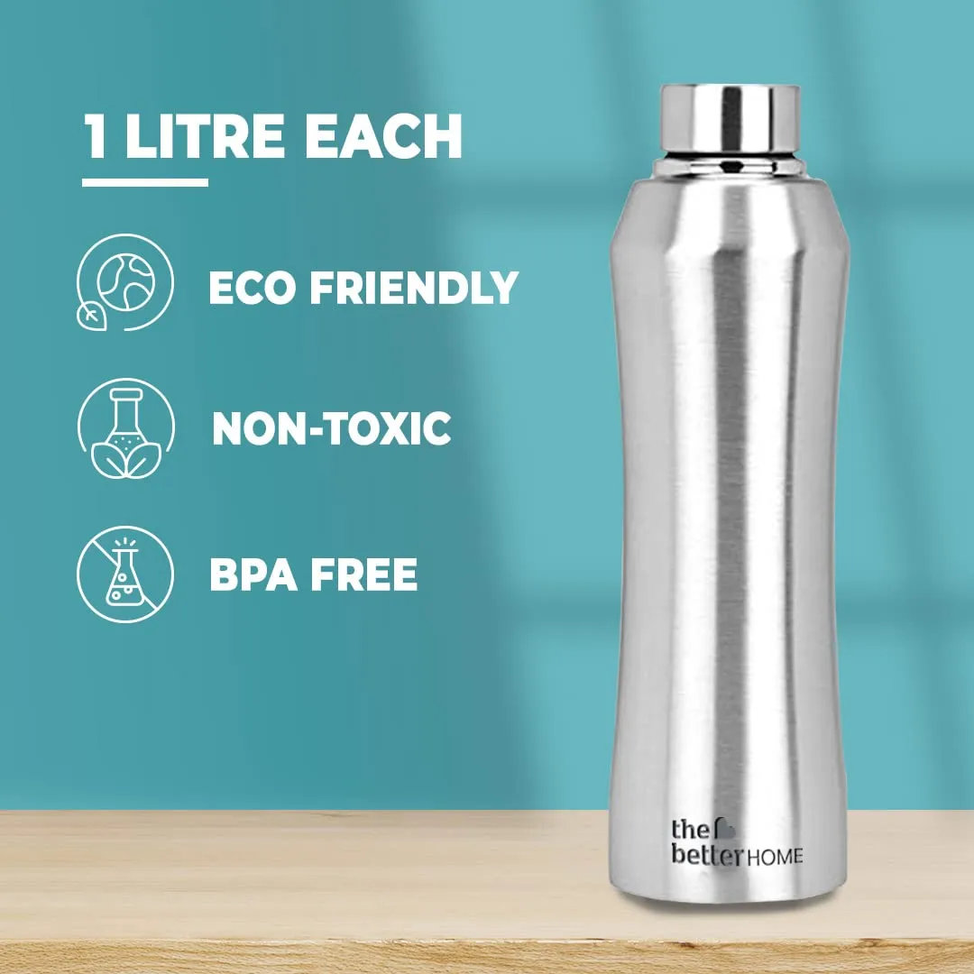 The Better Home Steel Water Bottle (3Pcs-1 Litre) Water Bottle For Kids School | Water Bottle For Home | Leak- Proof BPA Free | Gym Water Bottle | Water Bottle For Office | Aesthetic Water Bottle