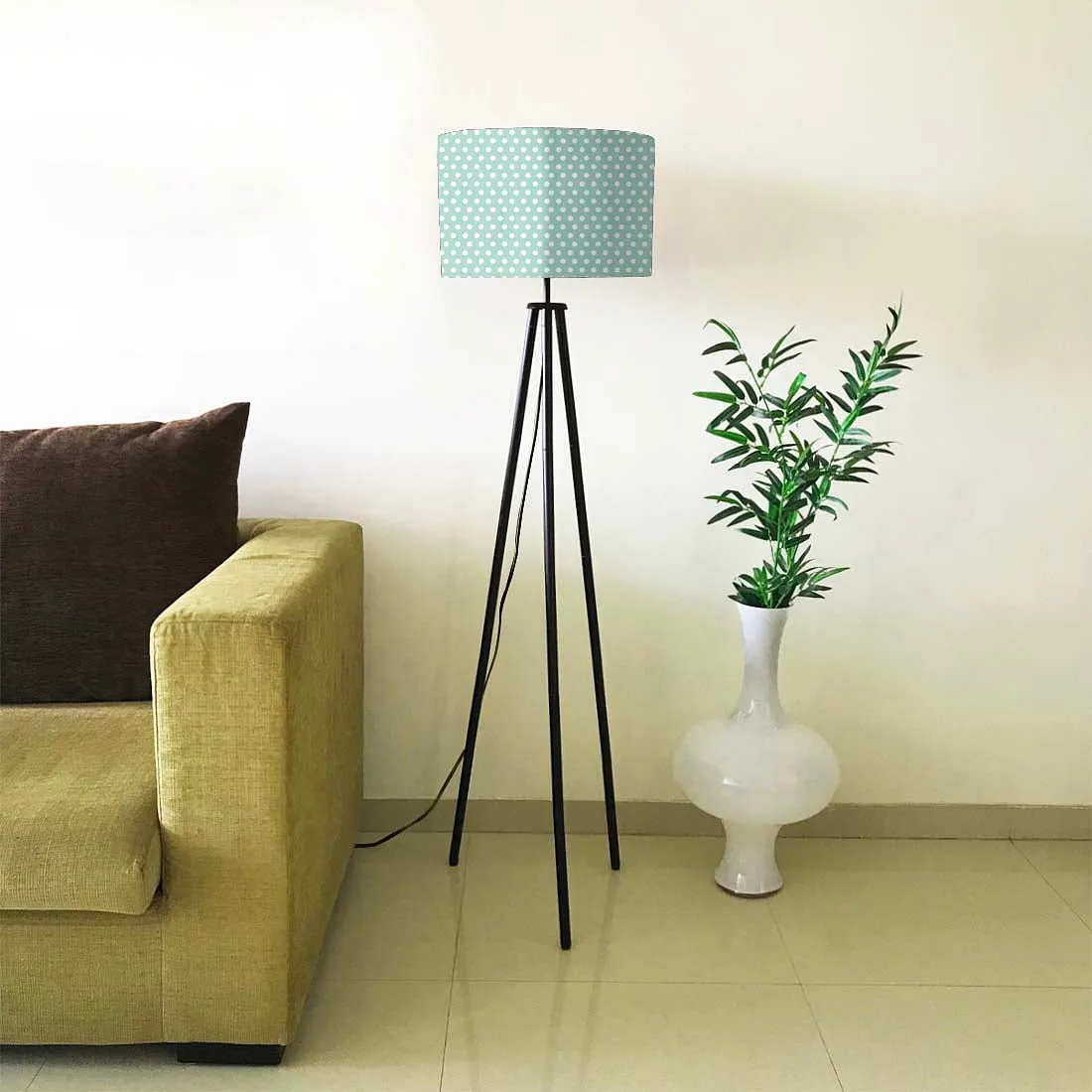 Tripod Floor Lamp Standing Light for Living Rooms -Mint Blue Polka