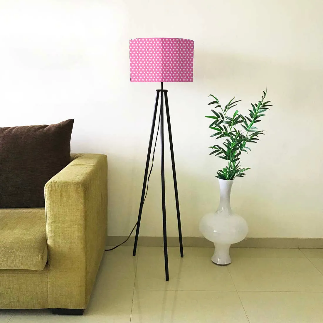 Tripod Floor Lamp Standing Light for Living Rooms -Pink Polka