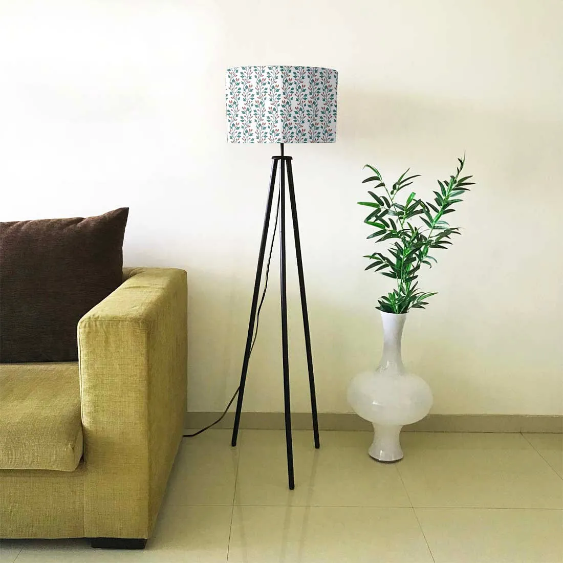 Tripod Standing Floor Lamp -Green Red Branches