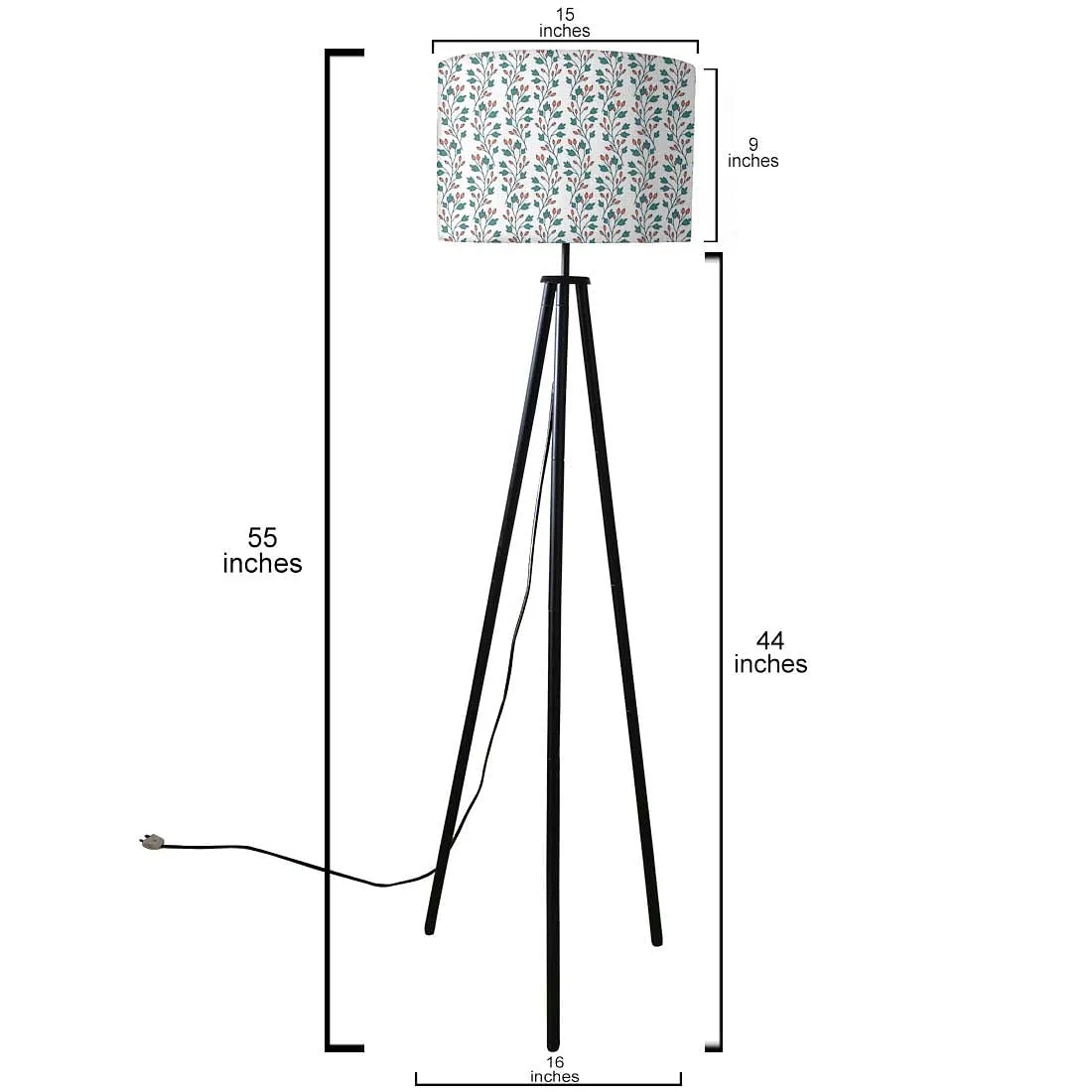 Tripod Standing Floor Lamp -Green Red Branches