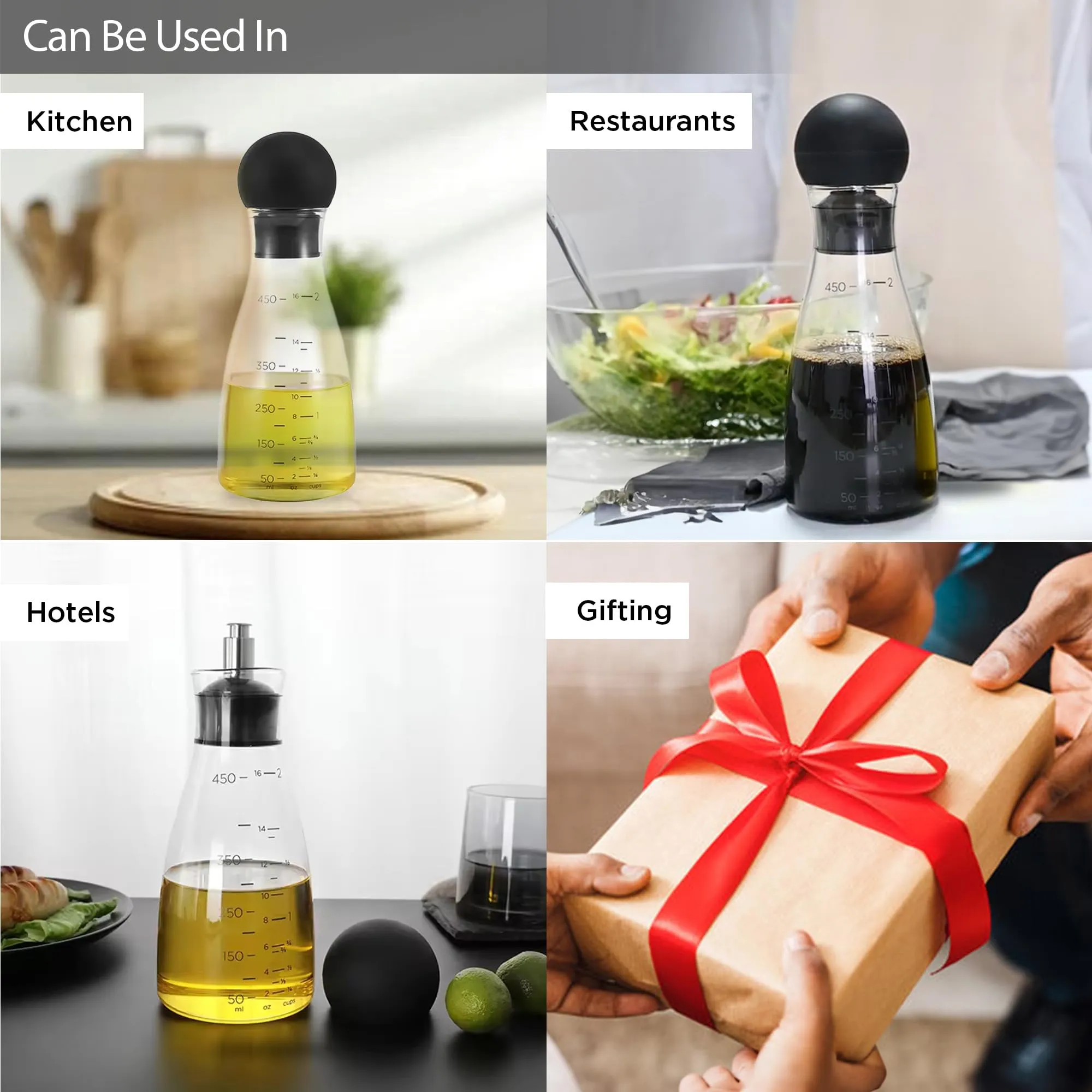 UMAI Glass Oil Dispenser With Leakproof Silicone Lid (450ml) | Oil Container Bottle For Kitchen | Oil Jar | Vinegar Dispenser | Glass Oil Bottle | Oil Can For Kitchen