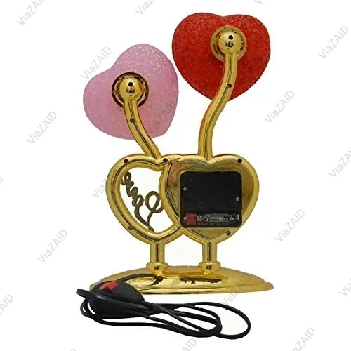 ViaZAID Lamp with Colourful Night Light, RED & Pink Heart with Clock All Occasion Valentine's Special Couple Double Heart Shape Table Clock |Home Office Bedside Gift