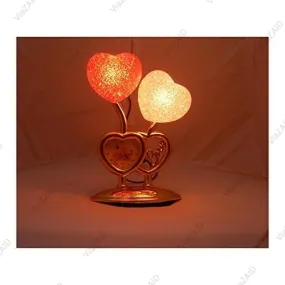 ViaZAID Lamp with Colourful Night Light, RED & Pink Heart with Clock All Occasion Valentine's Special Couple Double Heart Shape Table Clock |Home Office Bedside Gift