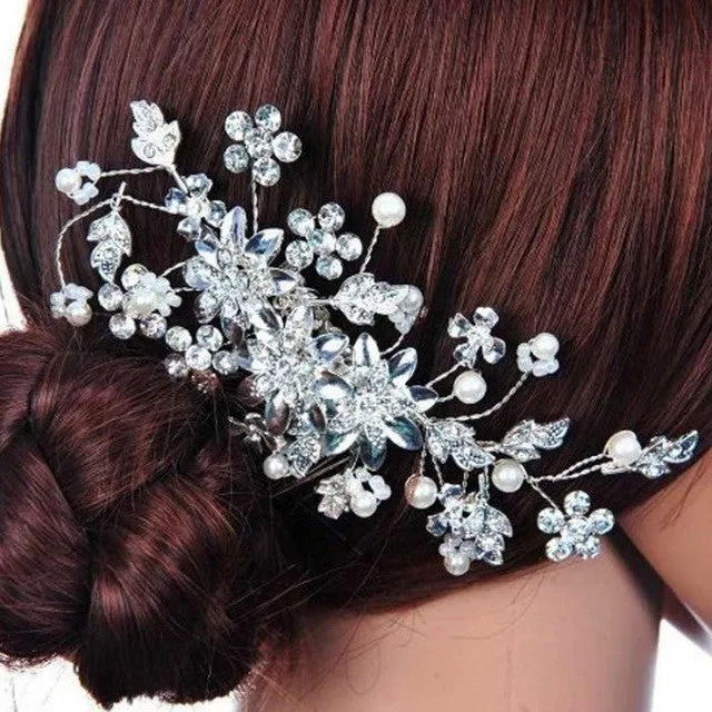 Wedding Hair Accessories Clips Romantic Crystal Pearl Flower  Rhinestone Tiara Bridal Crown Hair Pins Bride Hair Jewelry