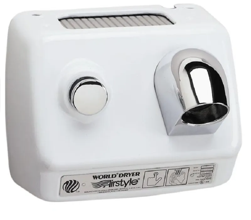 WORLD DRYER® B-974 Airstyle™ Model B Series Hair Dryer - Cast-Iron White Porcelain Push Button Surface-Mounted